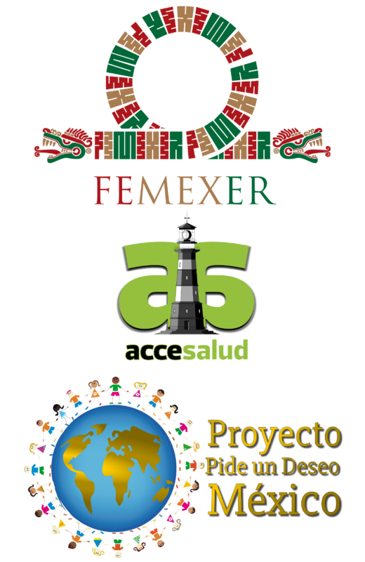Logotipos de FEMEXER, AcceSalud y Proyecto Pide un Deseo México