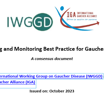 Portada del documento sobre mejores prácticas para intercambio y remplazo de medicamento para gaucher. Publicado por IWGGD e IGA.